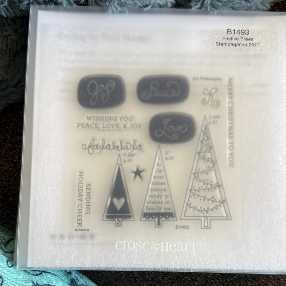 Festive Trees Clear Stamp Set with Holiday Sentiments - White & Black